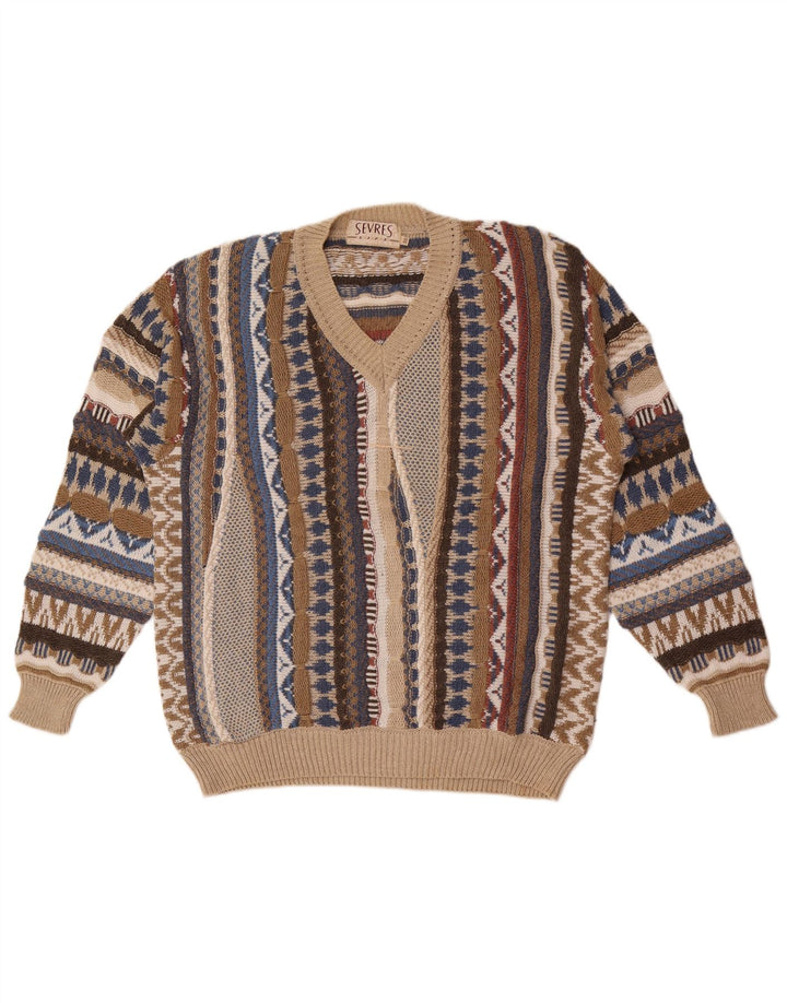 Sevres Pull Col V Homme IT 50 Moyen Multicolore Géométrique