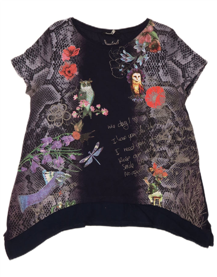 Desigual Tunique graphique pour femme UK 44 Bleu marine moyen floral