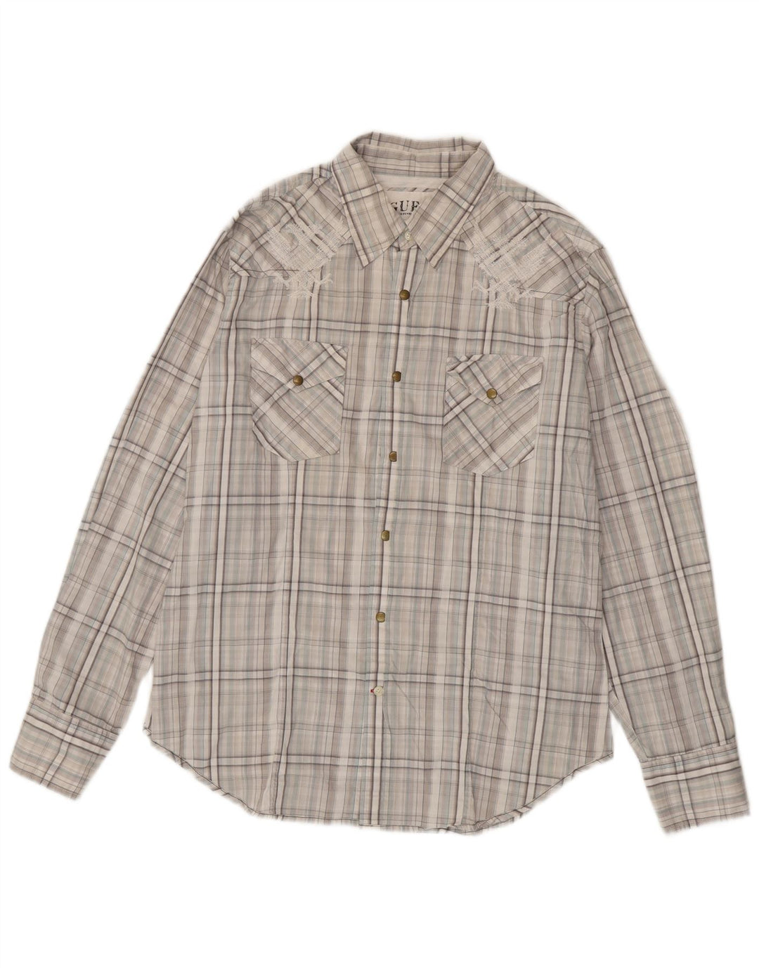 Guess Chemise Homme Grand Carreau Gris Coton