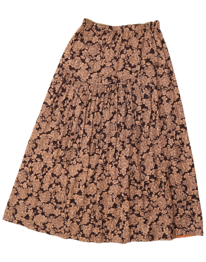 VINTAGE Jupe trapèze femme Medium W30 Viscose florale marron