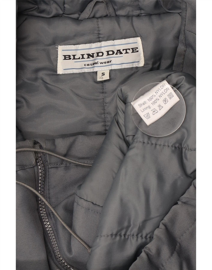 veste coupe-vent surdimensionnée à capuche femme vintage UK 10 petit nylon gris