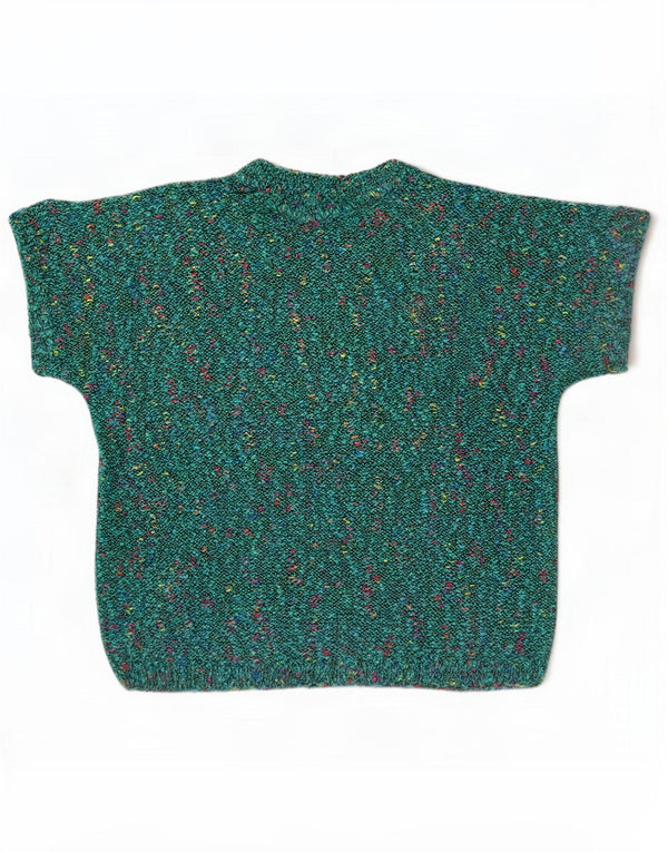 Vintage Womens Crop Crew Neck Jumper Sweater UK 16 Large Green Flecked