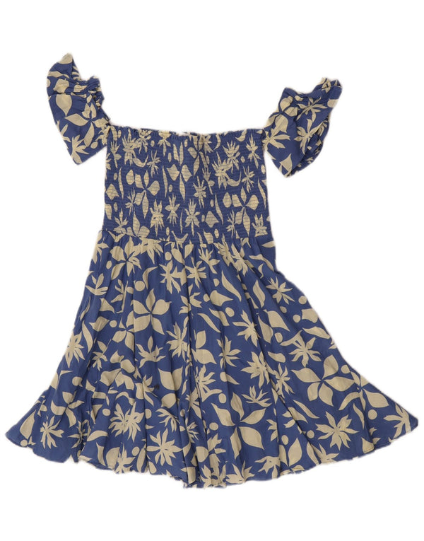 Zara Femme Robe courte à épaules dénudées UK 4 XS Bleu Floral Coton