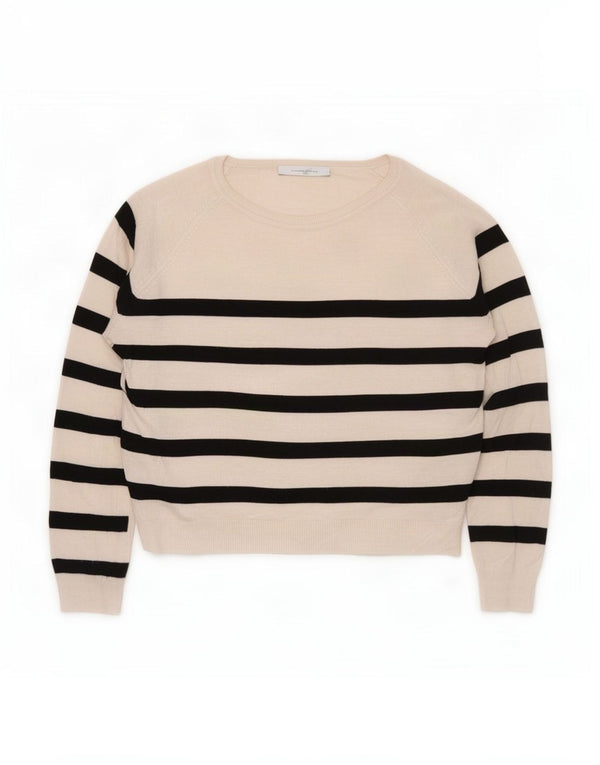 Zara Femme Pull Col Bateau UK 16 Grand Blanc Cassé Rayé Nautique