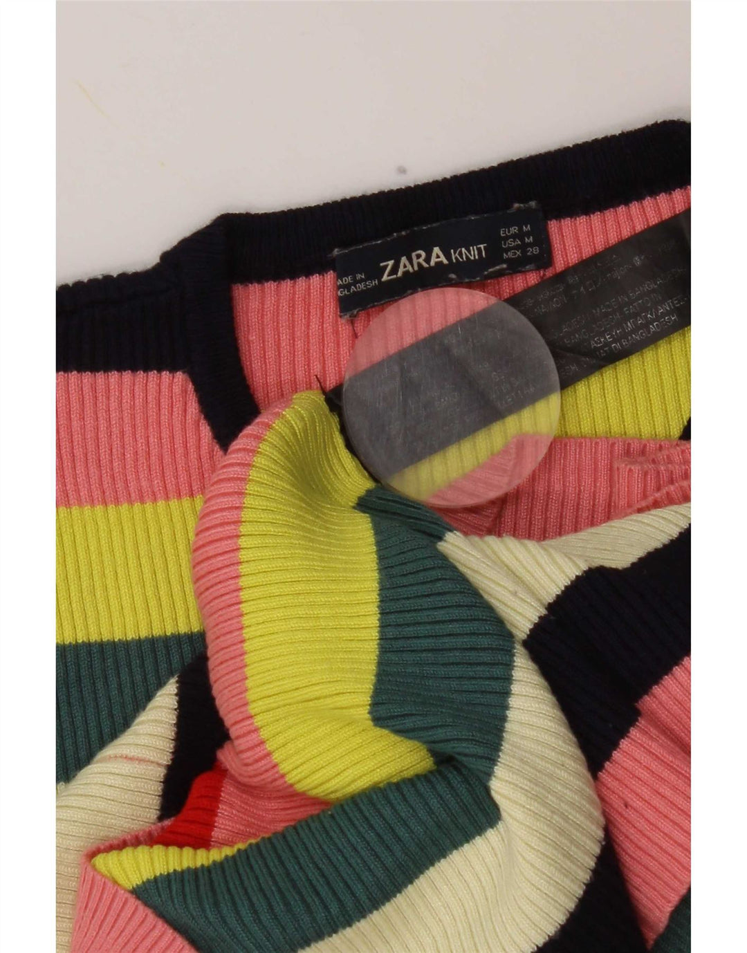 Zara Femme T-Shirt Top UK 12 Medium Multicolore Rayé Viscose