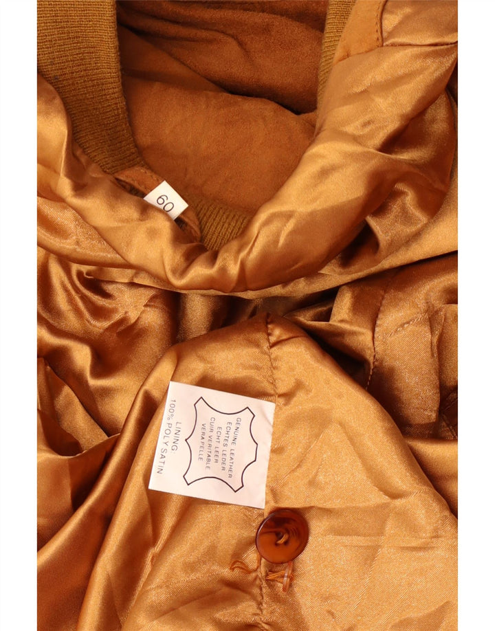 vintage Mens Suede Bomber Jacket IT 60 3XL Cuir Marron