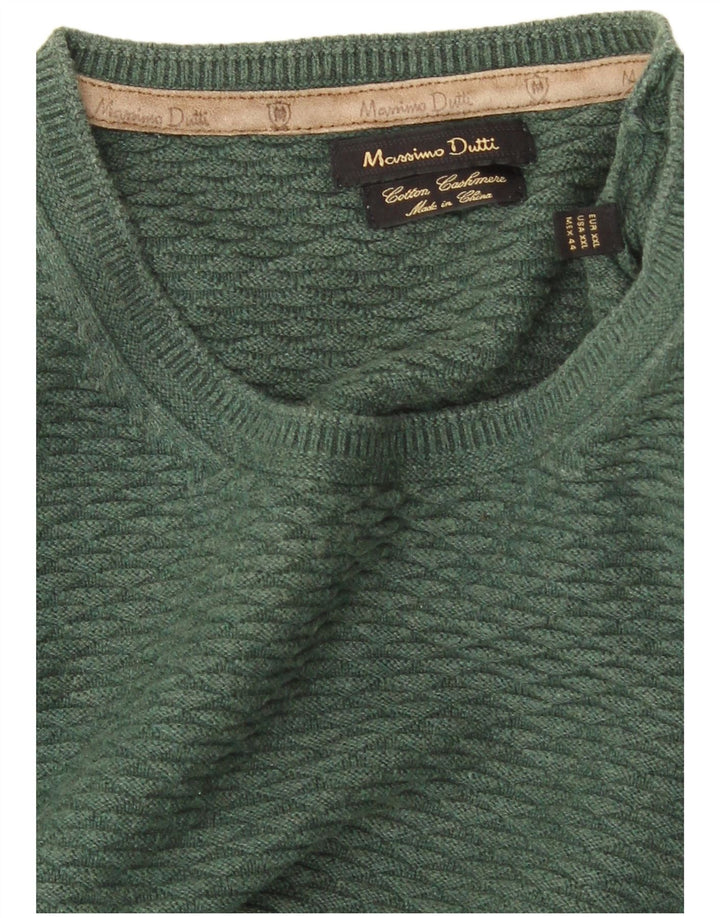 MASSIMO DUTTI Pull col rond homme 2XL vert coton
