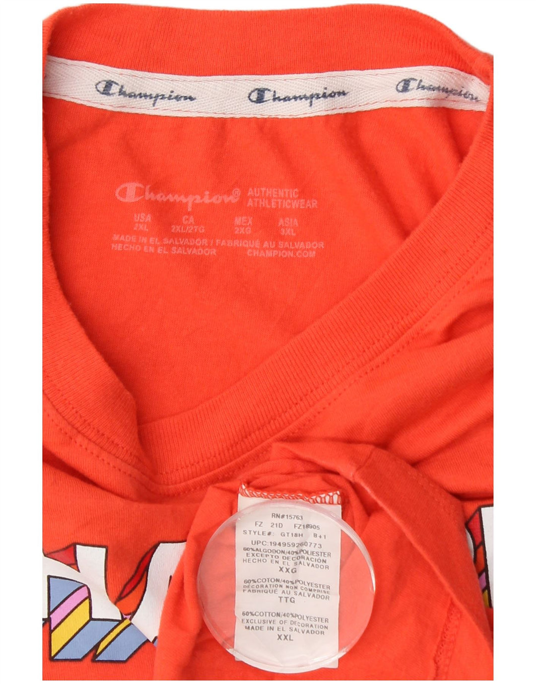 CHAMPION T-shirt graphique pour femme UK 20 2XL Orange Coton