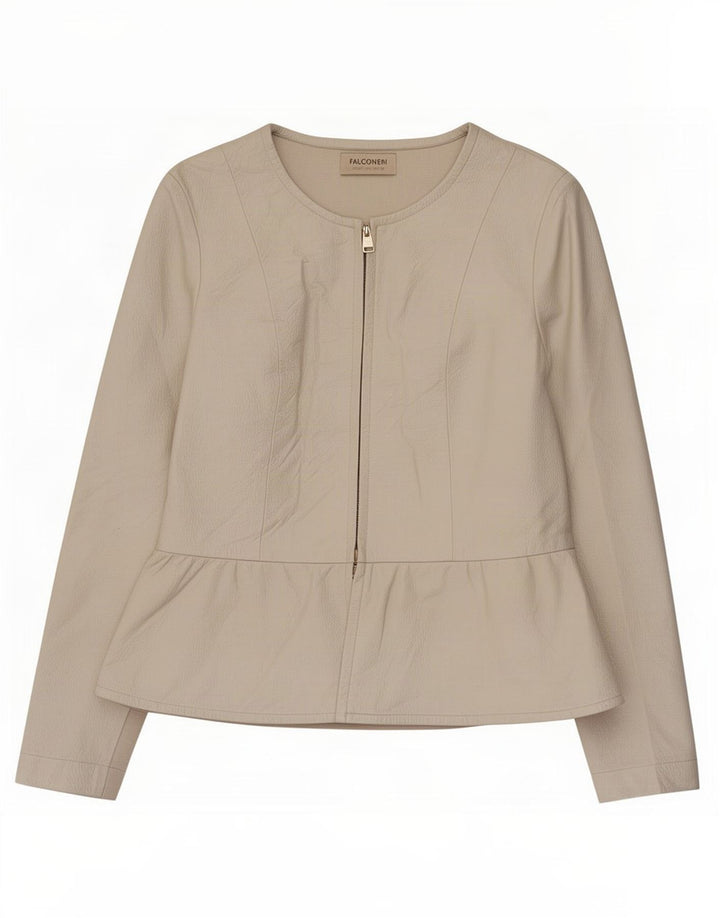 Falconeri Veste en cuir pour femme UK 14 Large Beige