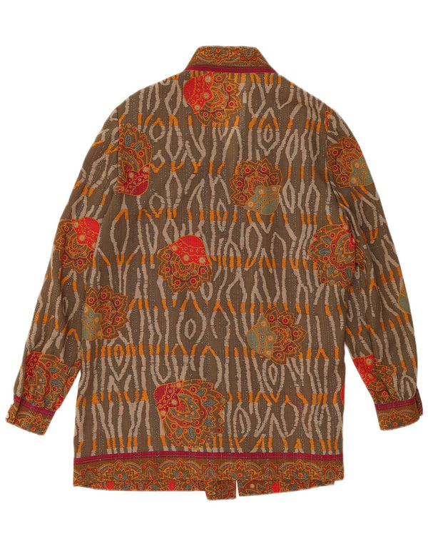 vintage Femmes Longline Cardigan Top UK 18 XL Brun Floral