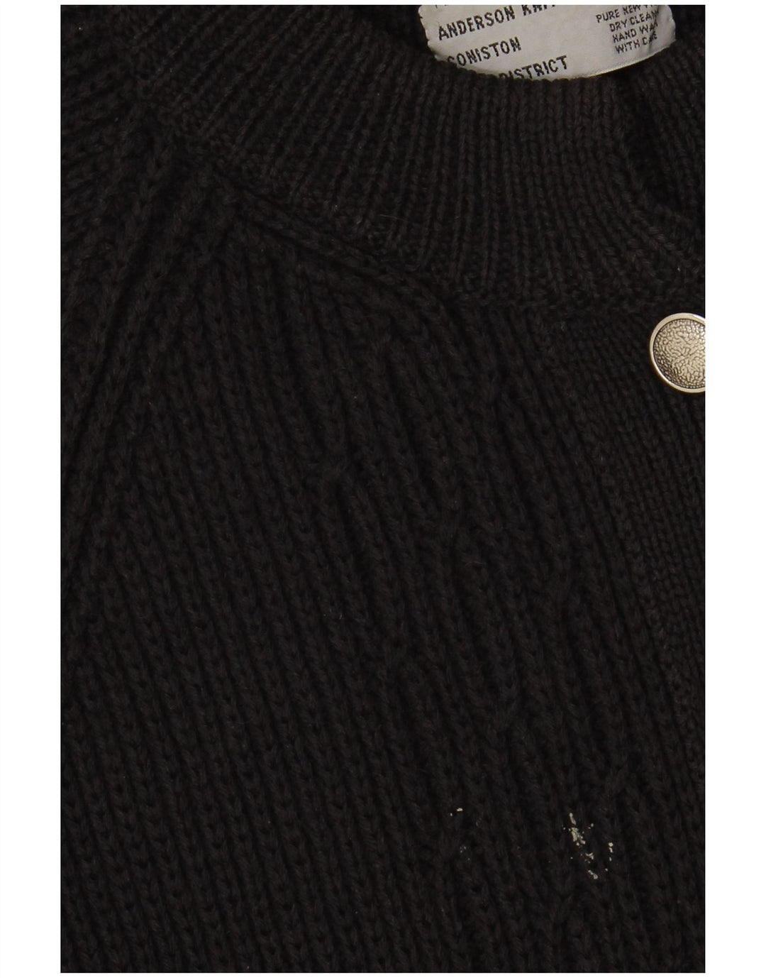 VINTAGE Pull Cardigan Femme UK 16 Grande Laine Noire Noire