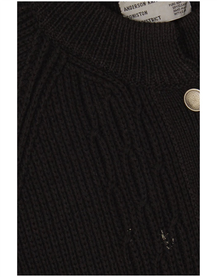 VINTAGE Pull Cardigan Femme UK 16 Grande Laine Noire Noire