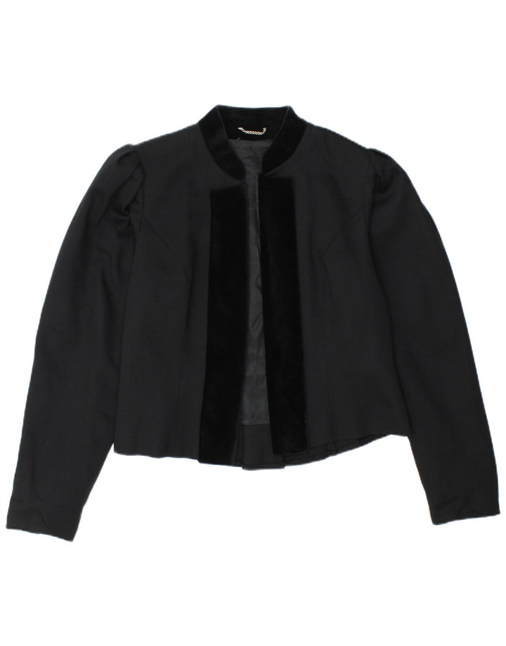 vintage Femme Open Blazer Veste IT 38 XS Noir Nouvelle Laine