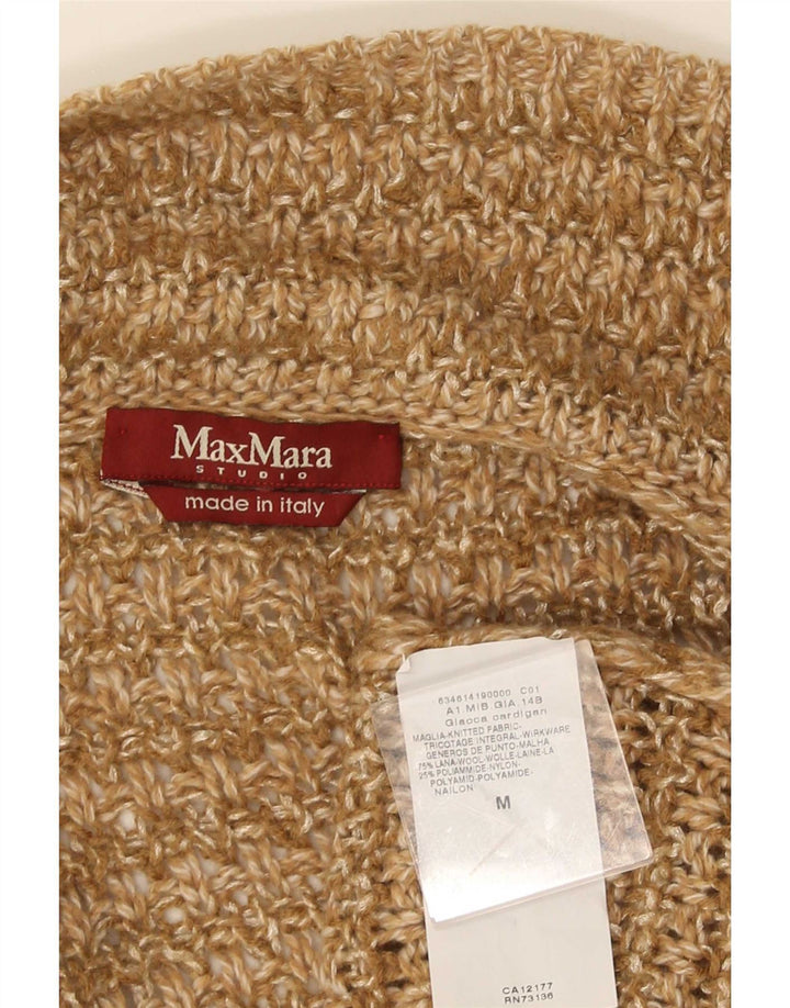Max Mara Pull Cardigan Ouvert pour Femme UK 14 Laine Marron Moyen