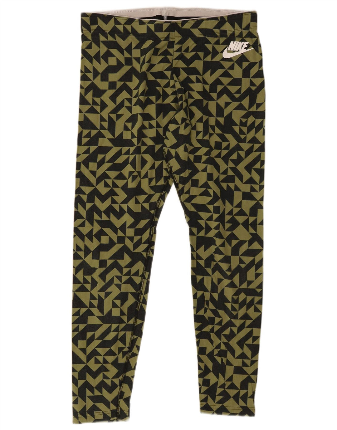 NIKE Leggings Femme UK 14 Grand Coton Géométrique Kaki