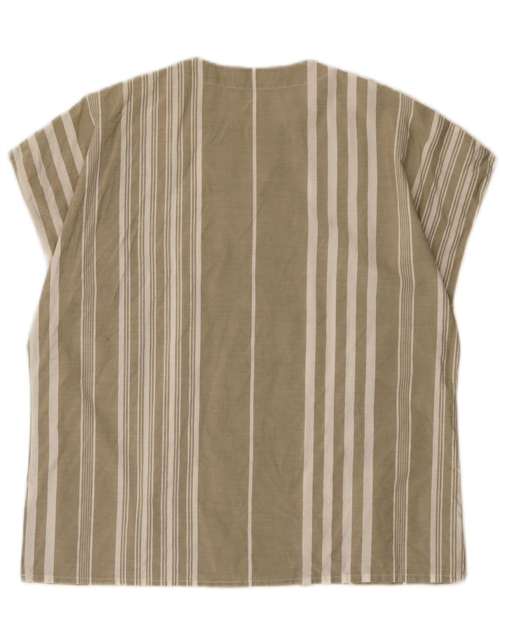 vintage Femme Blouse Top EU 40 Moyen Kaki Rayé Coton