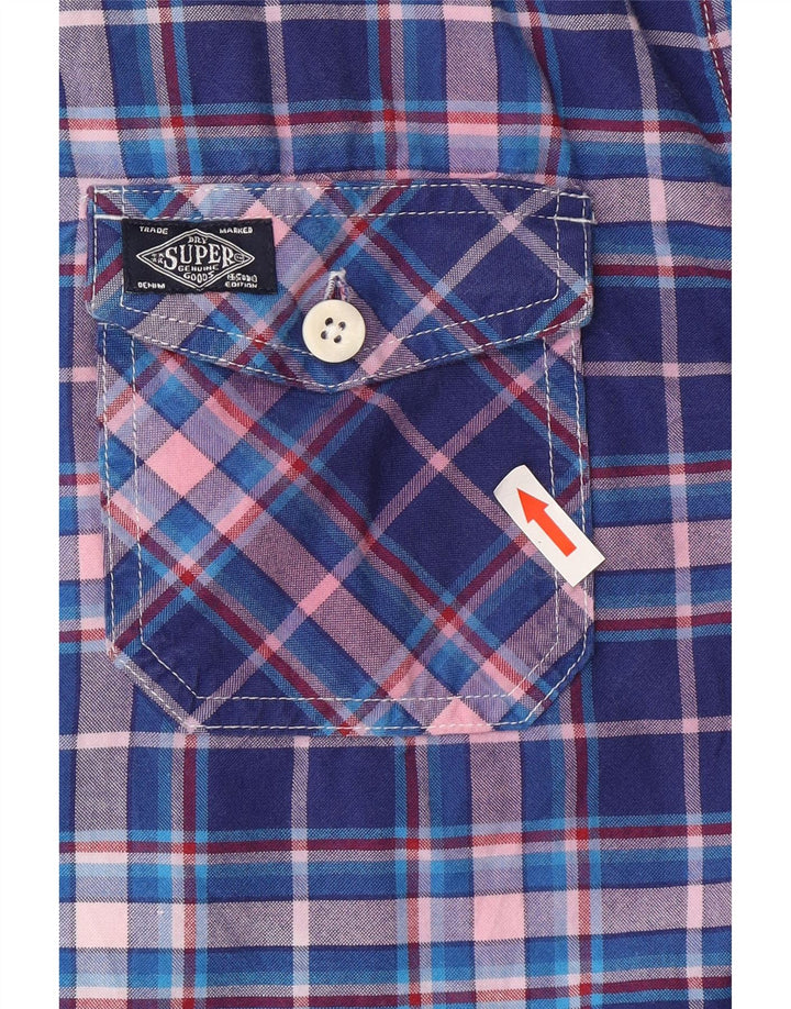 Superdry Chemise à Manches Courtes Homme Grand Carreau Bleu Coton