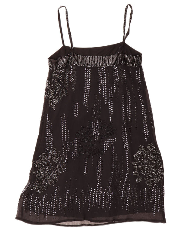 Warehouse Robe de soirée pour femme UK 10 Petite soie florale noire