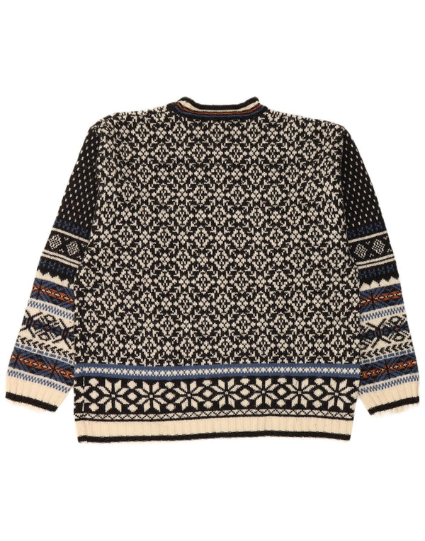 Lerros Pull à col rond pour homme en laine Fair Isle noir moyen