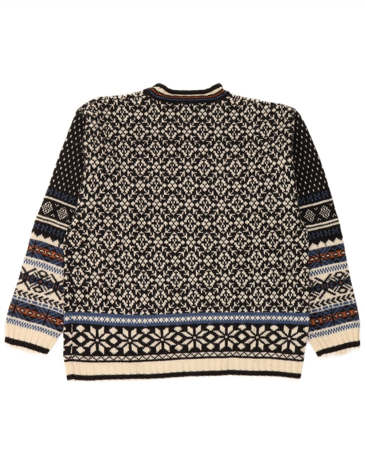 Lerros Pull à col rond pour homme en laine Fair Isle noir moyen