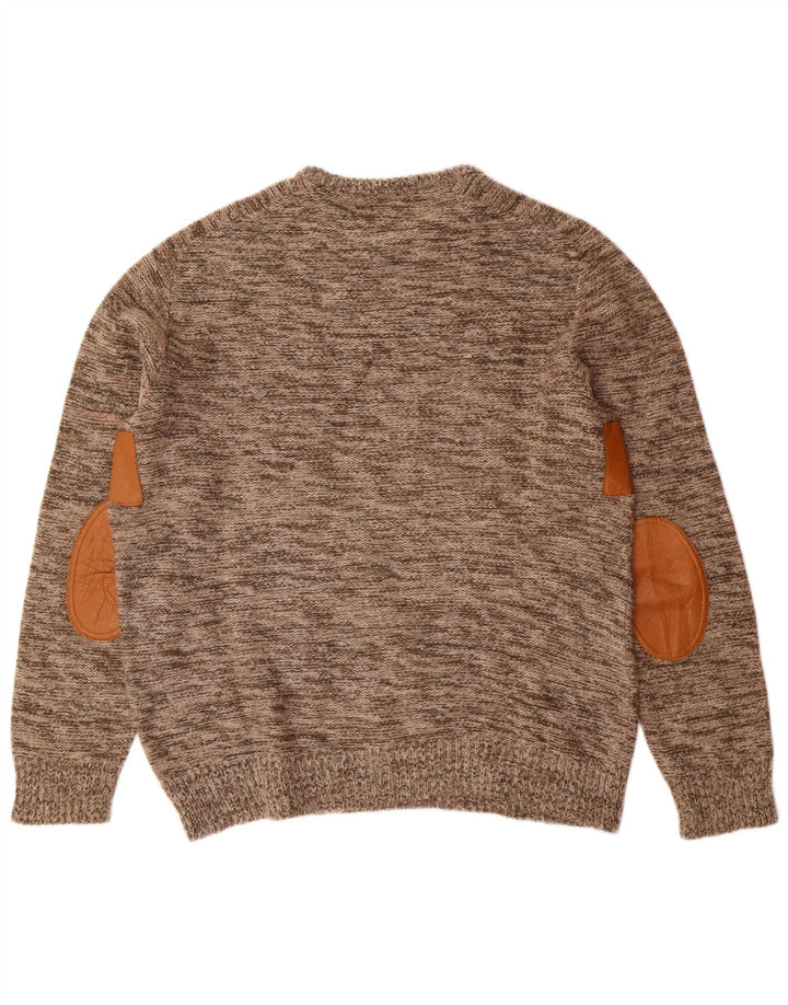 vintage Mens Crew Neck Jumper Sweater IT 48 Acrylique moucheté brun moyen