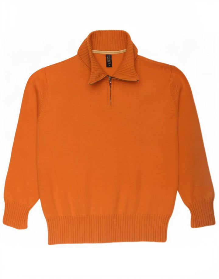Jeckerson Pull graphique à col zippé pour homme en laine orange moyen