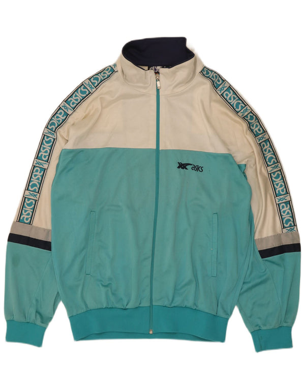 Asics Veste de survêtement graphique pour hommes, grand color block turquoise