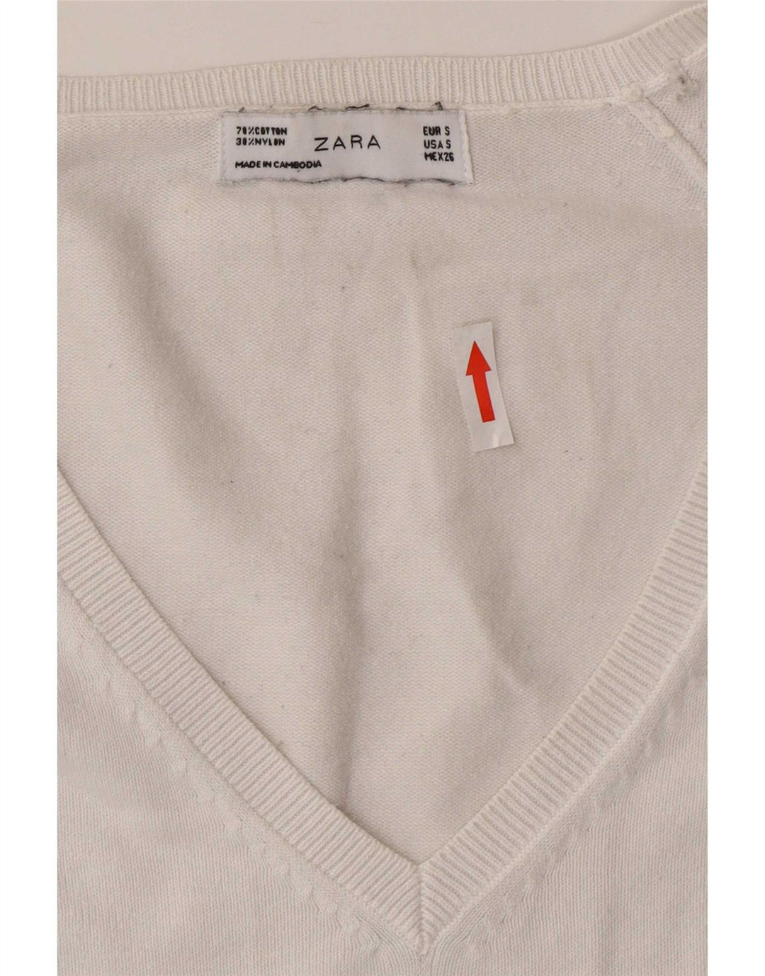 Zara Pull col V pour femme UK 10 Petit Blanc