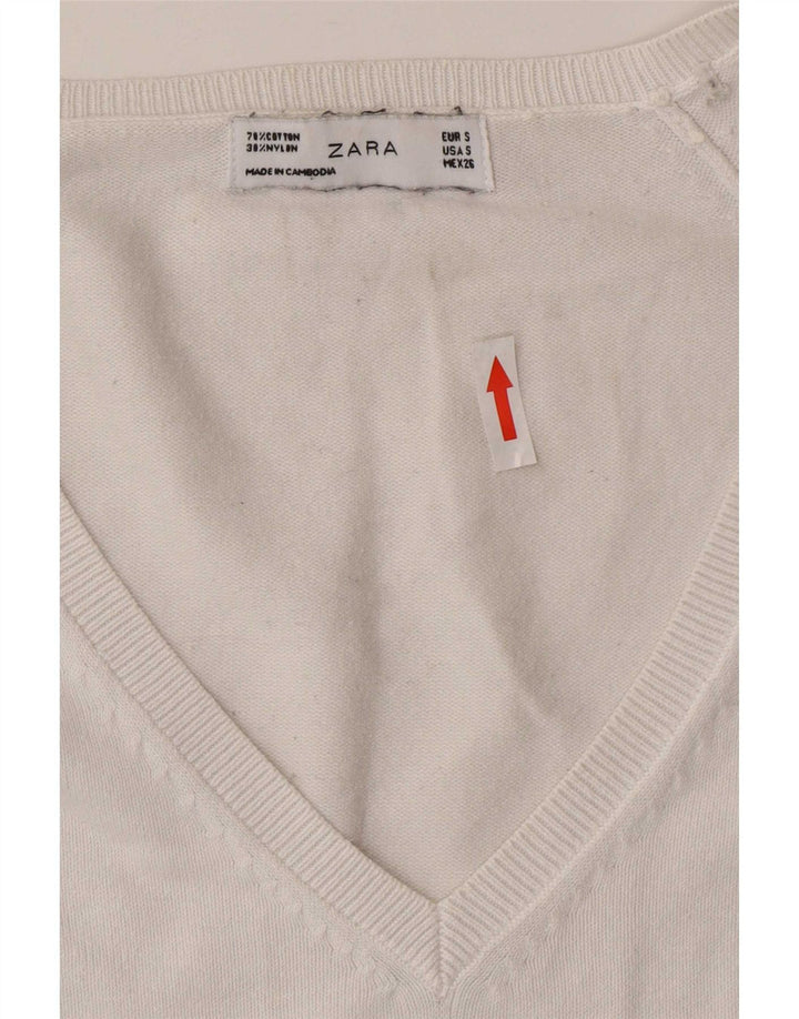 Zara Pull col V pour femme UK 10 Petit Blanc