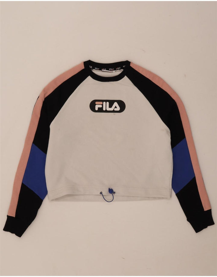 Fila Sweat-shirt court surdimensionné pour femme UK 10 Petit colorblock blanc