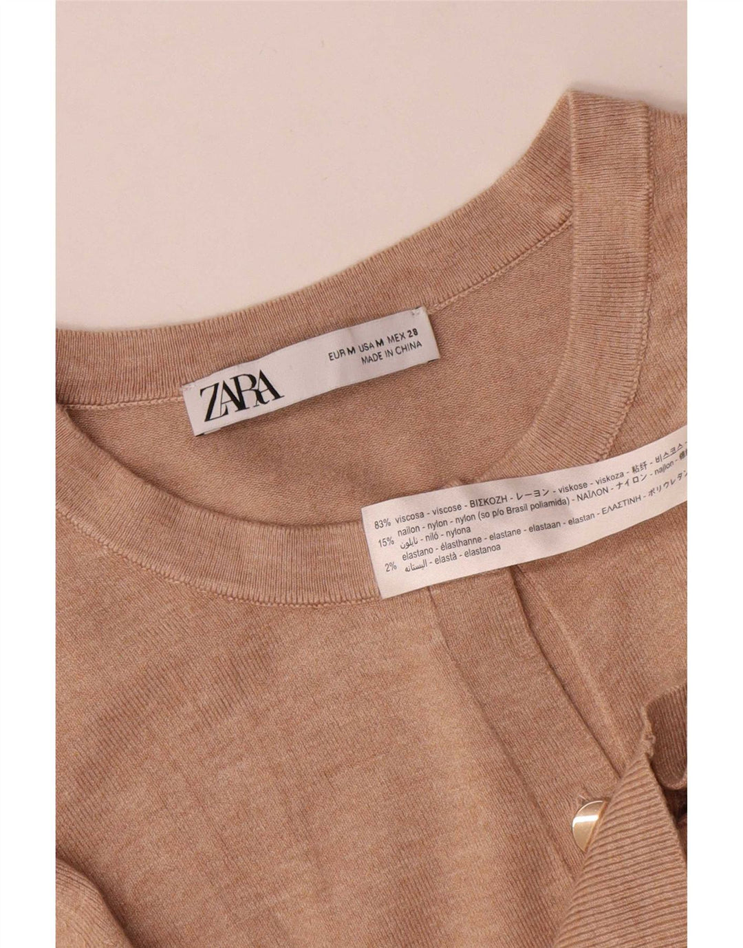 Zara Cardigan Femme Pull UK 12 Viscose Beige Moyen