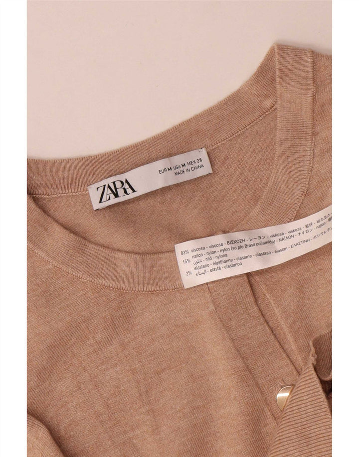 Zara Cardigan Femme Pull UK 12 Viscose Beige Moyen