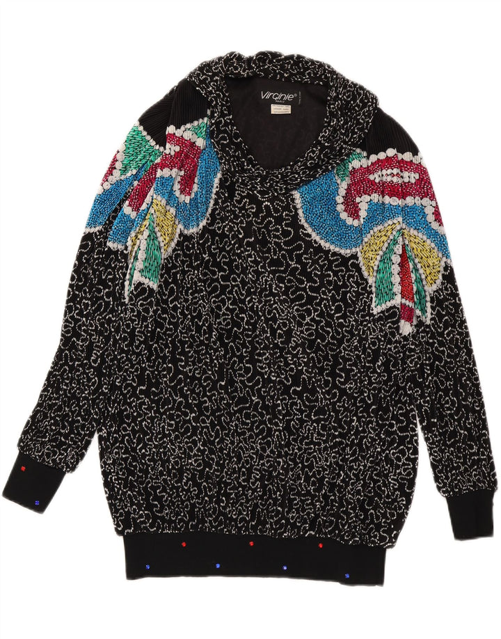 VIRGINIE Pull surdimensionné à col en V pour femme UK 18 XL Noir