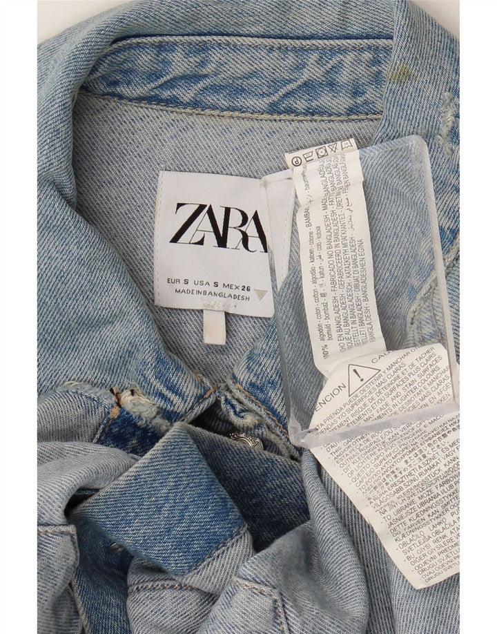 ZARA Veste en jean surdimensionnée pour femme UK 10 Petit coton bleu