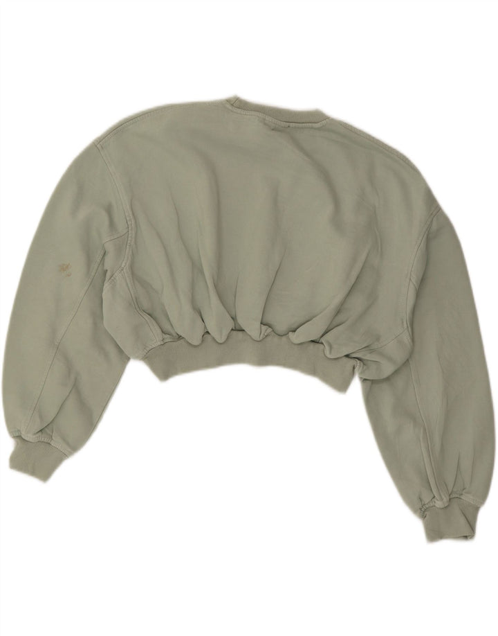 ZARA Femme Sweat-shirt court à manches 3/4 UK 14 Coton vert moyen