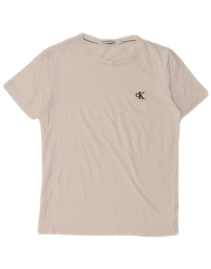 CALVIN KLEIN T-Shirt Femme UK 14 Medium Blanc