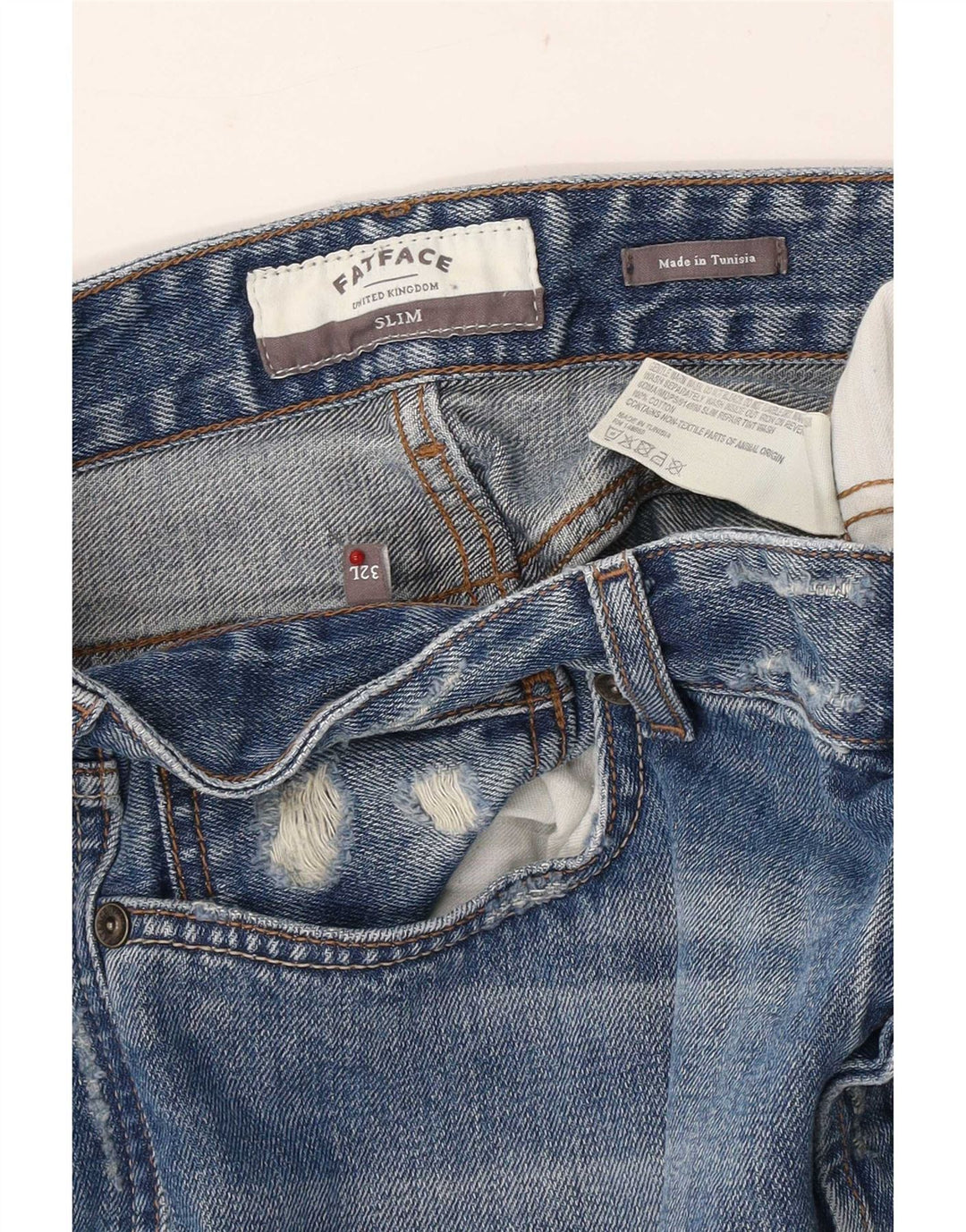 Fat Face Jean slim vieilli pour homme W32 L33 en coton bleu