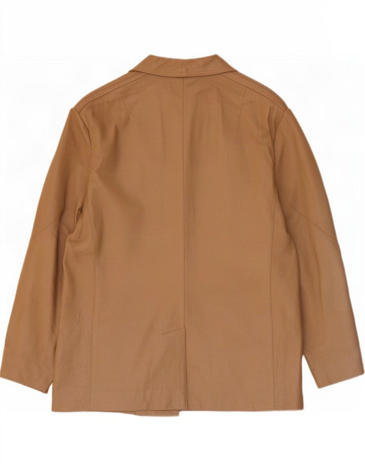 vintage Femme 3 Boutons Veste Blazer En Cuir EU 46 XL Beige