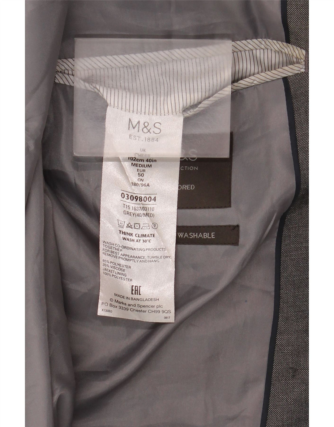 Marks & Spencer Veste blazer sur mesure à 2 boutons pour homme UK 40 Gris moyen