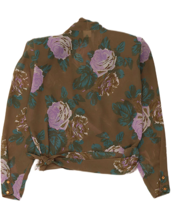 Marella Femmes Wrap Crop Shirt Blouse UK 12 Marron Moyen Floral Polyester
