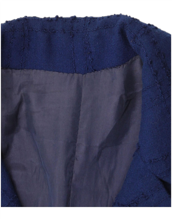 vintage Womens Overcoat UK 10 Petit chèque bleu marine