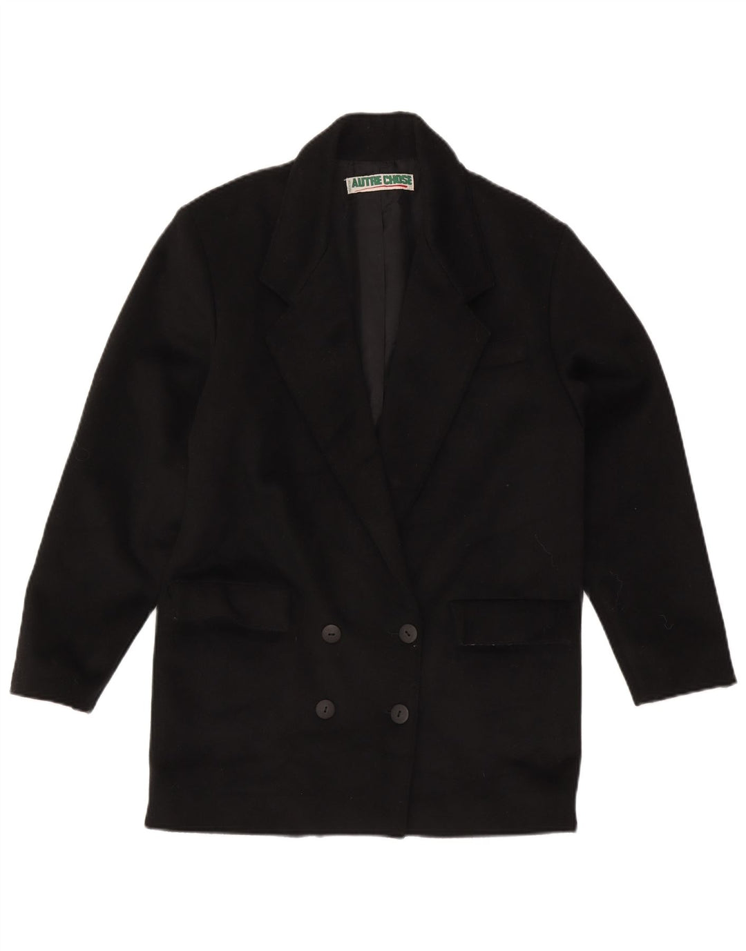 vintage Femme Double Breasted Coat UK 14 Laine Noire Moyenne