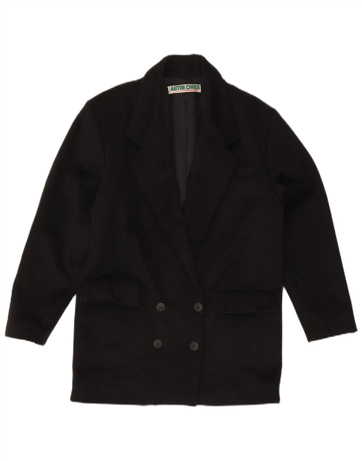 vintage Femme Double Breasted Coat UK 14 Laine Noire Moyenne