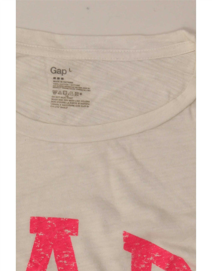 Gap Haut Graphique Femme Manches Longues UK 16 Grand Coton Blanc
