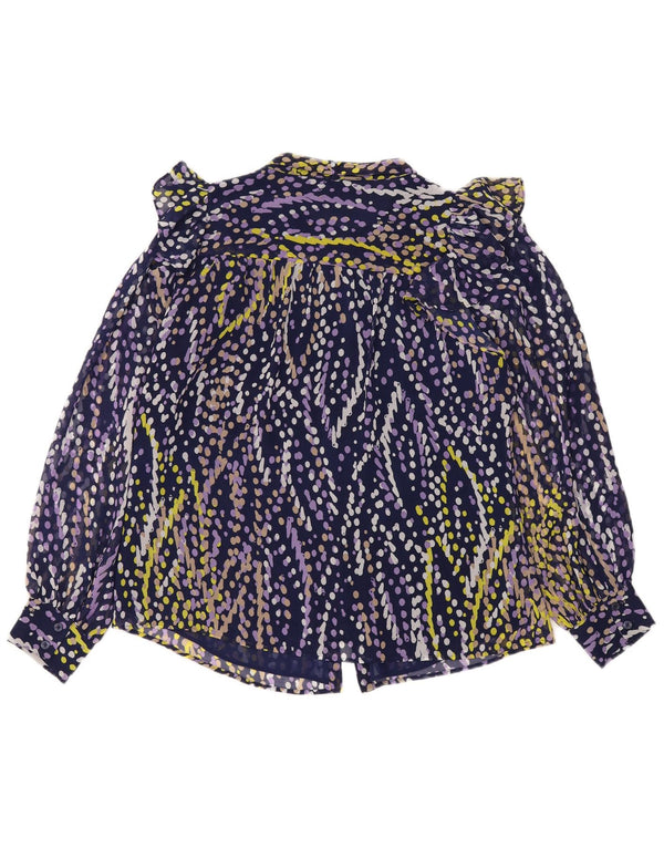 Dkny Chemisier à volants sur le devant pour femme UK 16 Large Bleu marine à pois