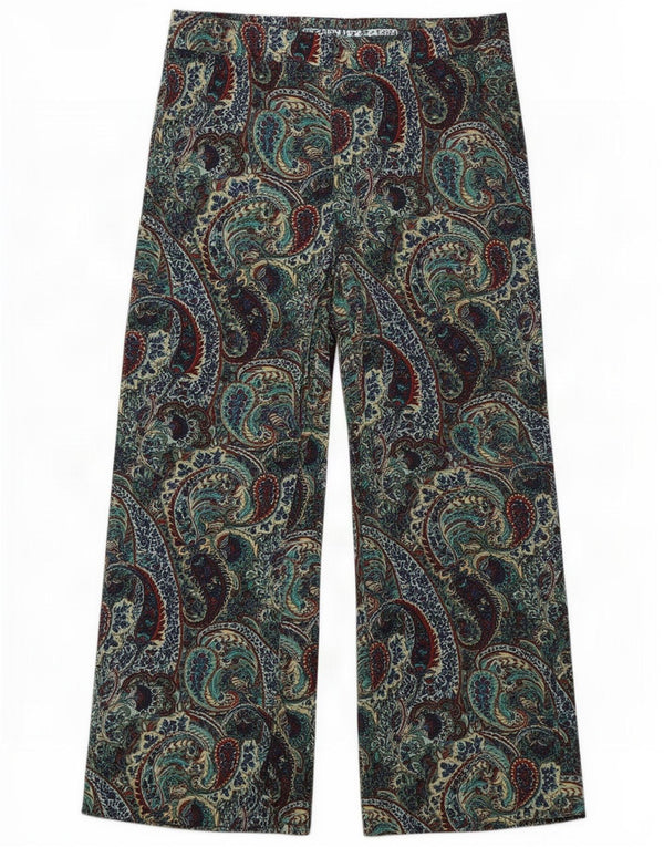 Zara Pantalon court à jambe large pour femme Medium W28 L24 Vert Paisley