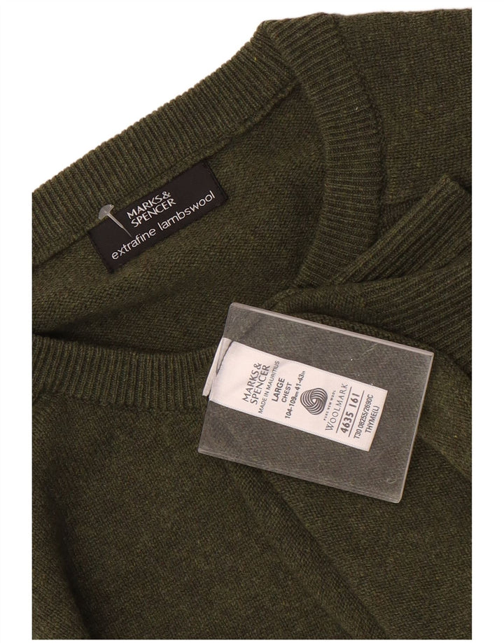 MARKS & SPENCER Pull à col rond pour homme en laine d'agneau verte