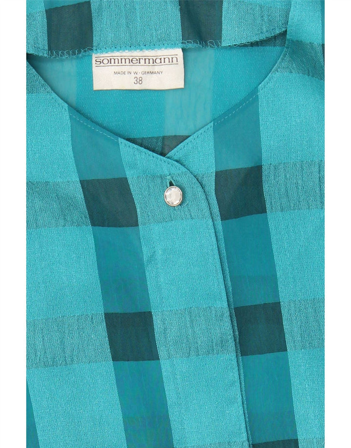 SOMMERMANN Womens 3/4 Sleeve Shirt Blouse EU 38 Medium Blue Check Vintage Sommermann and Second-Hand Sommermann from Messina Hembry 