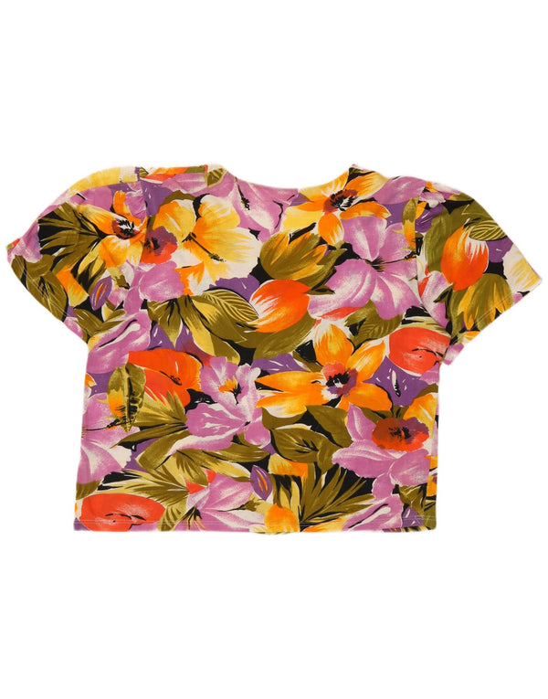 vintage Femme Chemise À Manches Courtes Blouse UK 16 Grand Floral Multicolore