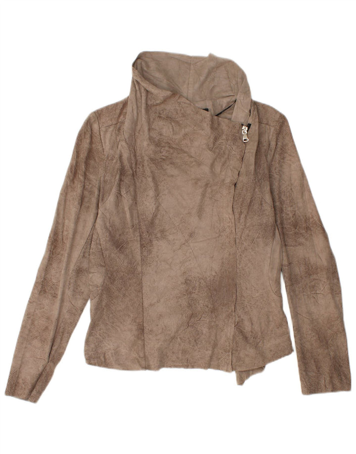 ZARA Veste bomber courte pour femme UK 14 Large Marron Tie Dye Polyester